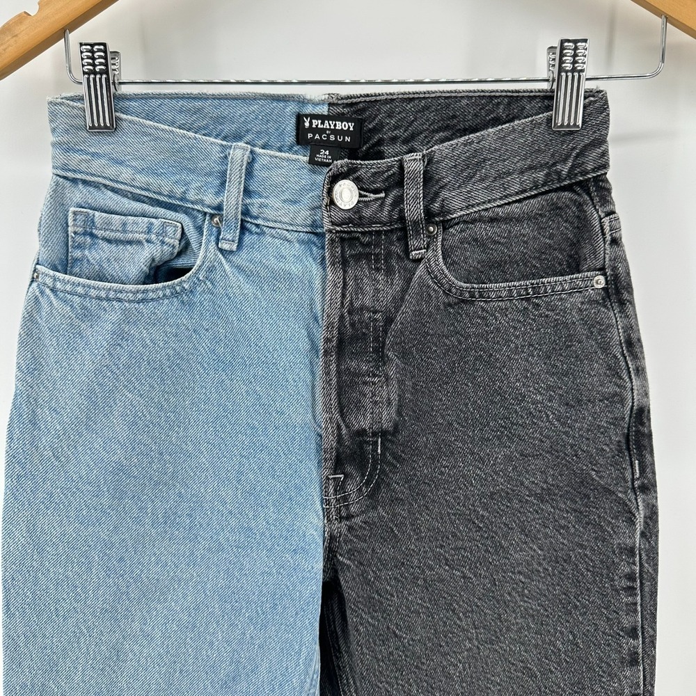 Playboy By Pacsun Tapered Leg Jeans Womens 24 Black Blue Two-Tone Denim Modern